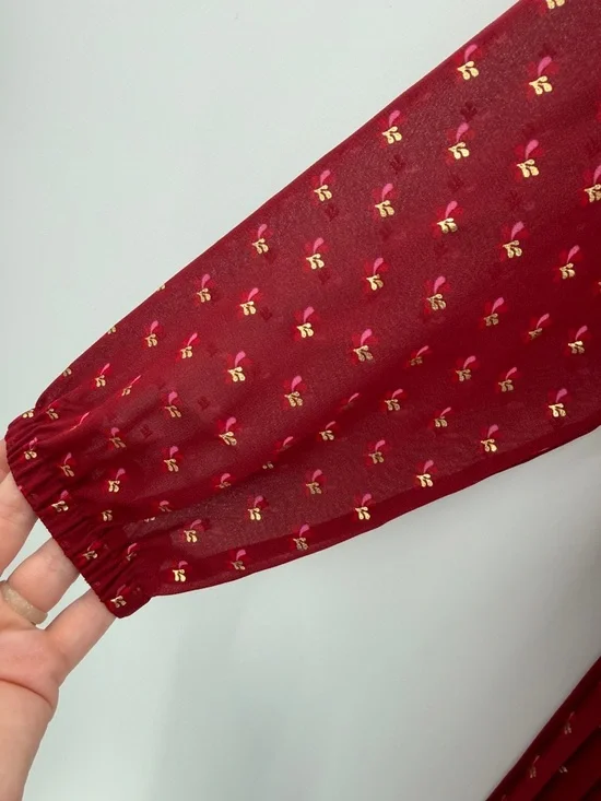 Vineyard Vines Girl's Pleated Long Sleeve Dress - Red/Gold - Large - Picture 6 of 10